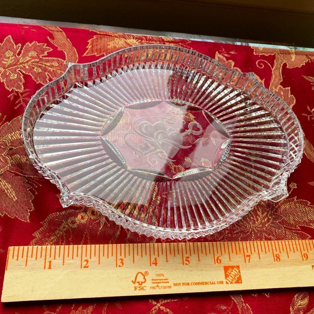 Waterford Crystal platter small love hearts with key wedding couple romantic